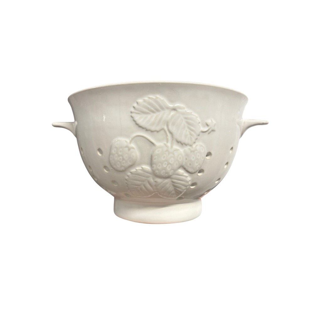 Designpac Inc White Ceramic Embossed Strawberry Berry Colander Strainer Bowl